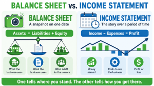 the difference between a balance sheet and an income statement
